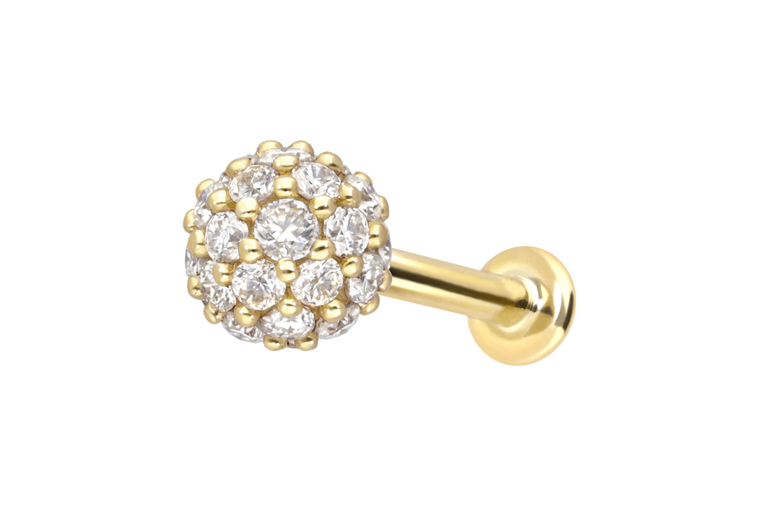 14 Karat Gold Labret Piercing mit Push Fit MULTI-MOISSANIT